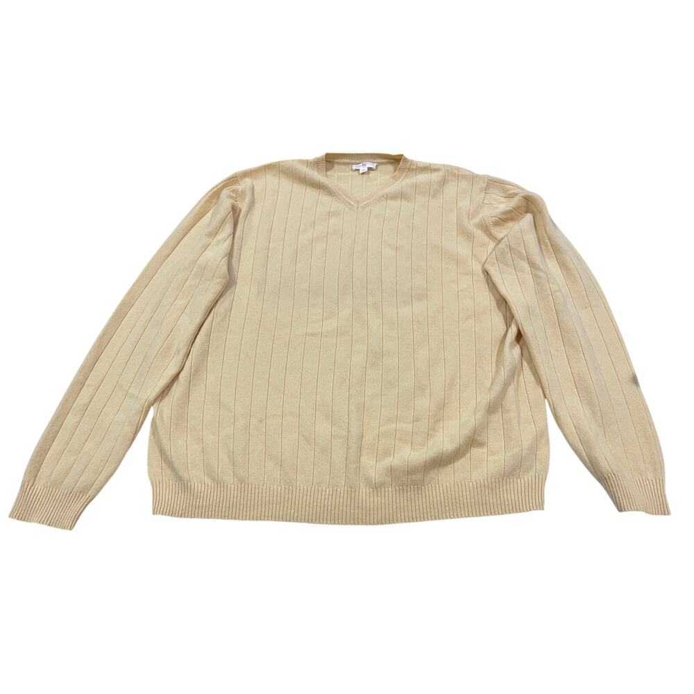 APT 9 Mens XL Yellow V-Neck Sweater Vertical Rib Knit Pullover